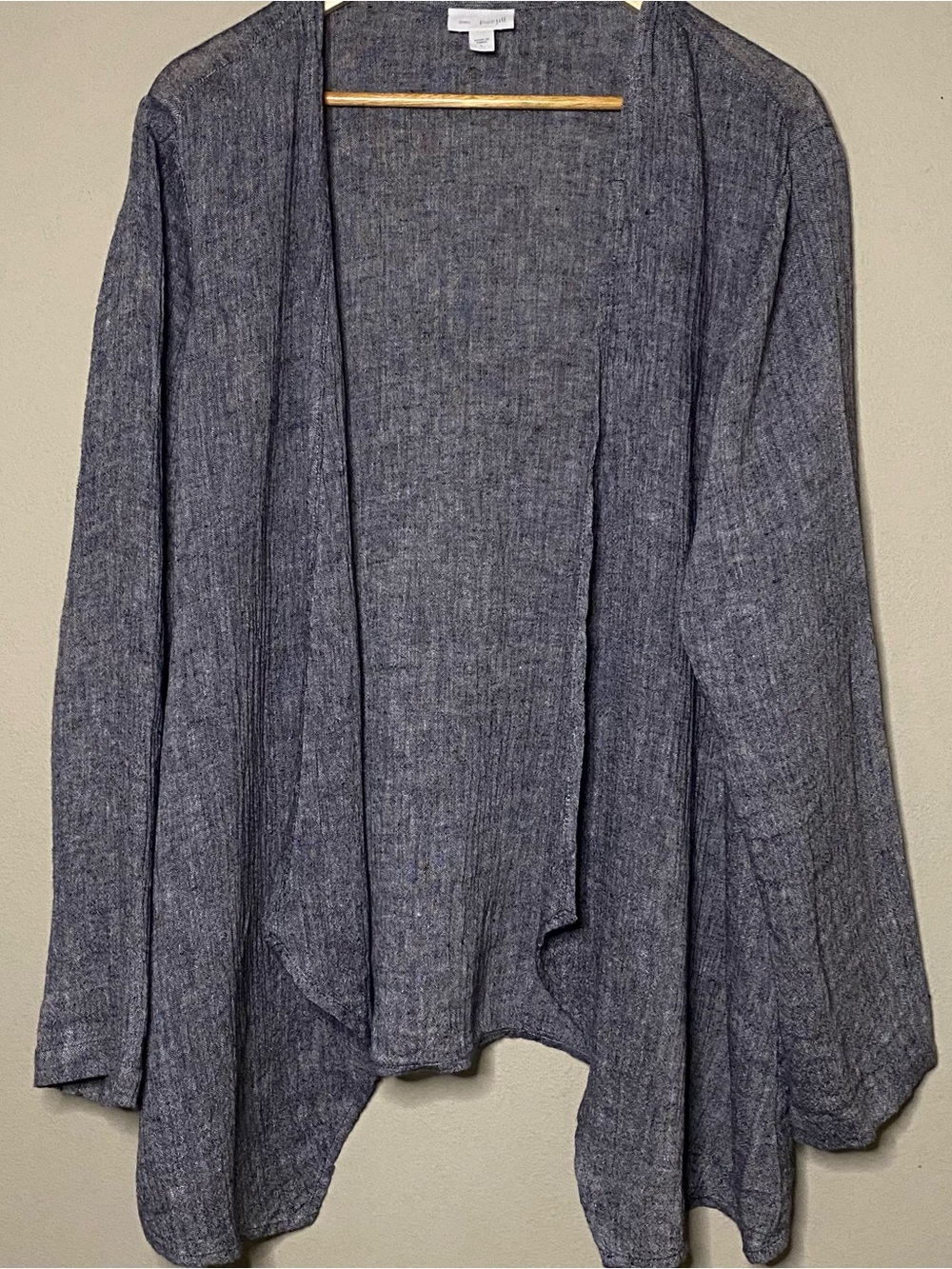 Pure Jill Linen Open Front Cardigan Women Large Gray Lagenlook Coastal Crinkle
